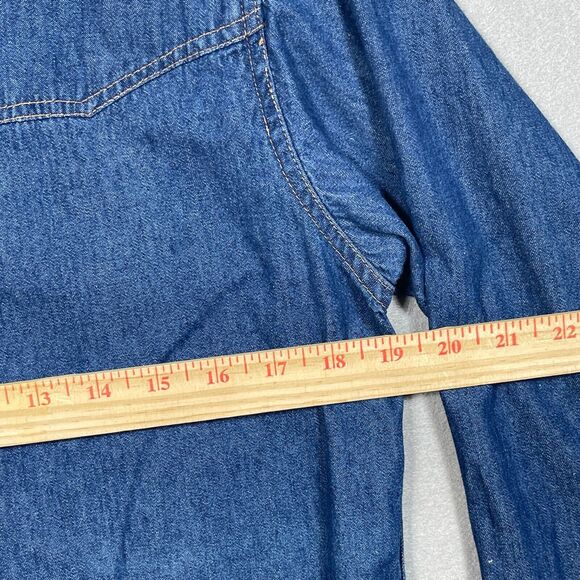 Rosettes Western Denim Shirt Women Large Snap Front  Embroidered America USA - Picture 8 of 12